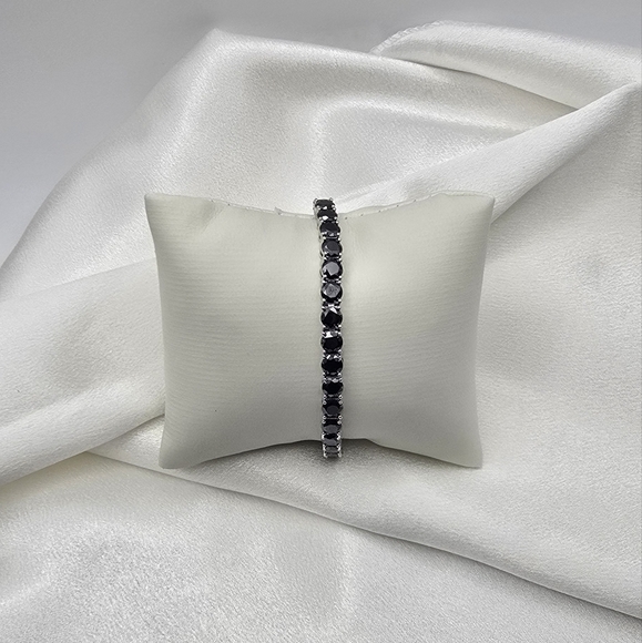 Luxury Black Moissanite & Sterling Silver Tennis Bracelet
